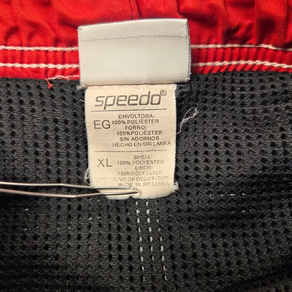 Speedo‎ Swim Trunks Mens XL Black Red Cargo Pocket Mesh Lined Athletic Beachwear